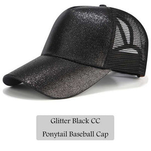 CC Glitter Ponytail Baseball Cap Dad Hat Snapback Messy Bun Trucker Hats Women Summer Casual Sun Sports Hip Hop Caps Adjustable