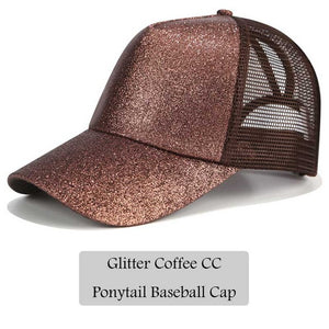 CC Glitter Ponytail Baseball Cap Dad Hat Snapback Messy Bun Trucker Hats Women Summer Casual Sun Sports Hip Hop Caps Adjustable