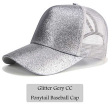 Load image into Gallery viewer, CC Glitter Ponytail Baseball Cap Dad Hat Snapback Messy Bun Trucker Hats Women Summer Casual Sun Sports Hip Hop Caps Adjustable