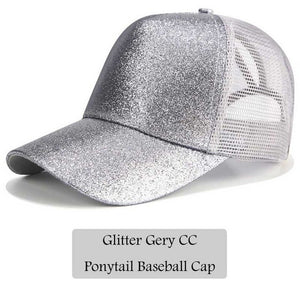 CC Glitter Ponytail Baseball Cap Dad Hat Snapback Messy Bun Trucker Hats Women Summer Casual Sun Sports Hip Hop Caps Adjustable