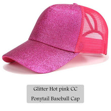 Load image into Gallery viewer, CC Glitter Ponytail Baseball Cap Dad Hat Snapback Messy Bun Trucker Hats Women Summer Casual Sun Sports Hip Hop Caps Adjustable