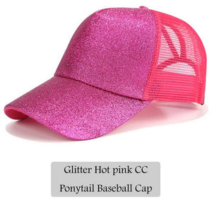 CC Glitter Ponytail Baseball Cap Dad Hat Snapback Messy Bun Trucker Hats Women Summer Casual Sun Sports Hip Hop Caps Adjustable