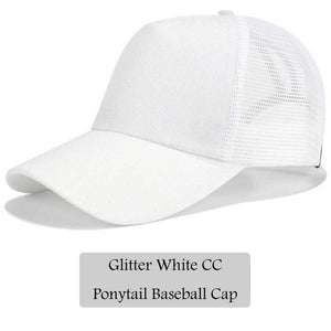 CC Glitter Ponytail Baseball Cap Dad Hat Snapback Messy Bun Trucker Hats Women Summer Casual Sun Sports Hip Hop Caps Adjustable