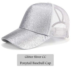 CC Glitter Ponytail Baseball Cap Dad Hat Snapback Messy Bun Trucker Hats Women Summer Casual Sun Sports Hip Hop Caps Adjustable