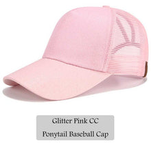 Load image into Gallery viewer, CC Glitter Ponytail Baseball Cap Dad Hat Snapback Messy Bun Trucker Hats Women Summer Casual Sun Sports Hip Hop Caps Adjustable