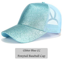 Load image into Gallery viewer, CC Glitter Ponytail Baseball Cap Dad Hat Snapback Messy Bun Trucker Hats Women Summer Casual Sun Sports Hip Hop Caps Adjustable