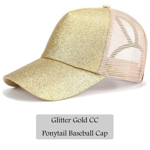 CC Glitter Ponytail Baseball Cap Dad Hat Snapback Messy Bun Trucker Hats Women Summer Casual Sun Sports Hip Hop Caps Adjustable
