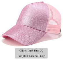 Load image into Gallery viewer, CC Glitter Ponytail Baseball Cap Dad Hat Snapback Messy Bun Trucker Hats Women Summer Casual Sun Sports Hip Hop Caps Adjustable