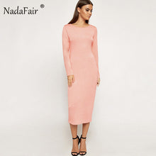 Load image into Gallery viewer, Nadafair long sleeve o neck solid autumn dress women casual slim elegant midi pullover dress women spring t shirt dress white