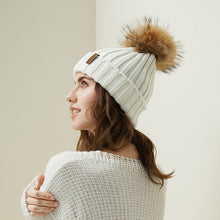 Load image into Gallery viewer, Real Raccoon Fur Pom Poms Beanies Winter Hat Female For Women Knitted Cotton Thick Cap 2018 New Fashion Warm Beanie Hot Selling