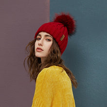 Load image into Gallery viewer, Real Raccoon Fur Pom Poms Beanies Winter Hat Female For Women Knitted Cotton Thick Cap 2018 New Fashion Warm Beanie Hot Selling