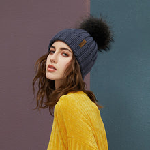 Load image into Gallery viewer, Real Raccoon Fur Pom Poms Beanies Winter Hat Female For Women Knitted Cotton Thick Cap 2018 New Fashion Warm Beanie Hot Selling