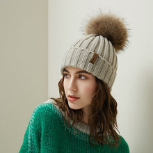 Load image into Gallery viewer, Real Raccoon Fur Pom Poms Beanies Winter Hat Female For Women Knitted Cotton Thick Cap 2018 New Fashion Warm Beanie Hot Selling