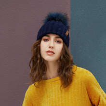 Load image into Gallery viewer, Real Raccoon Fur Pom Poms Beanies Winter Hat Female For Women Knitted Cotton Thick Cap 2018 New Fashion Warm Beanie Hot Selling