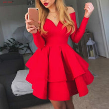Load image into Gallery viewer, Fashion Elegant Party Dresses Women Autumn Clothes Long Sleeve V Neck Sexy Mini Ball Gown Female Vestido S M L XL