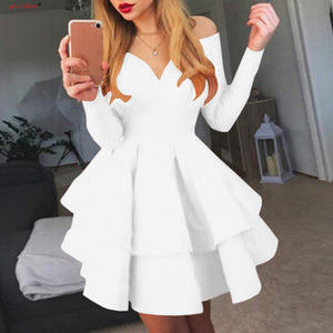 Fashion Elegant Party Dresses Women Autumn Clothes Long Sleeve V Neck Sexy Mini Ball Gown Female Vestido S M L XL