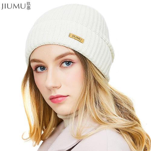 JIUMU Wool Women Beanie 2018 New Thick & Warm Winter Hat Brand Casual Women's Knitted Chunky Soft Skullies gorros mujer invierno