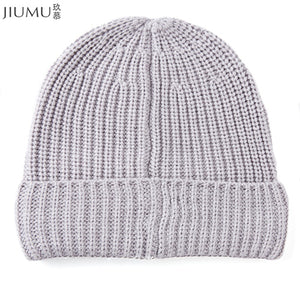 JIUMU Wool Women Beanie 2018 New Thick & Warm Winter Hat Brand Casual Women's Knitted Chunky Soft Skullies gorros mujer invierno
