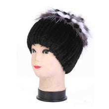 Load image into Gallery viewer, Girls Real Fur Beanies Fashion Ladies Warm Winter Princess Cap Elastic Mink + Fox Fur Russian Women Winter Caps Knitted Fur Hat