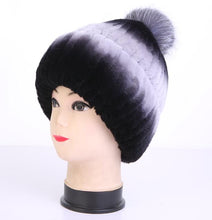 Load image into Gallery viewer, Female Fashion Warm Winter Hats Real Fox + Rex Rabbit Fur Genuine Plush Warm Winter Hats Thick Knitted Cap for Women Fur Beanies