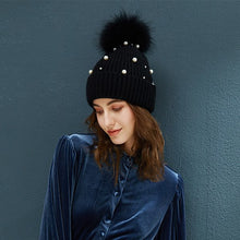 Load image into Gallery viewer, Winter Beanie Women&#39;s Pearl Curled Hat Pompom Thick Warm Hats 2018 New Brand Knitted Wool Beanies High Quality Skullies Beanies