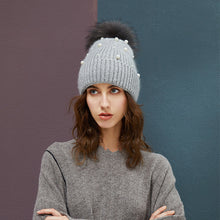 Load image into Gallery viewer, Winter Beanie Women&#39;s Pearl Curled Hat Pompom Thick Warm Hats 2018 New Brand Knitted Wool Beanies High Quality Skullies Beanies