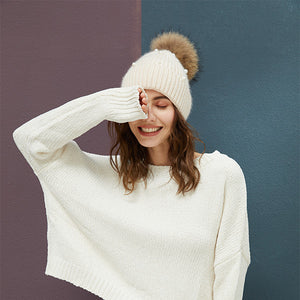 Winter Beanie Women's Pearl Curled Hat Pompom Thick Warm Hats 2018 New Brand Knitted Wool Beanies High Quality Skullies Beanies